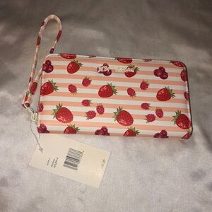 Betsey Johnson Red Multi Berry & Peach Striped Faux Leather ZA Wallet NWT